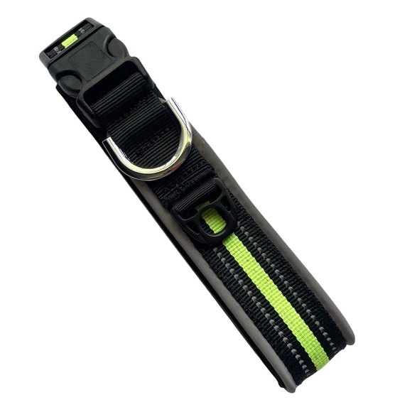 NEW - Padded Dog Collar M Reflective Trim Black Volt - Picture 1 of 12